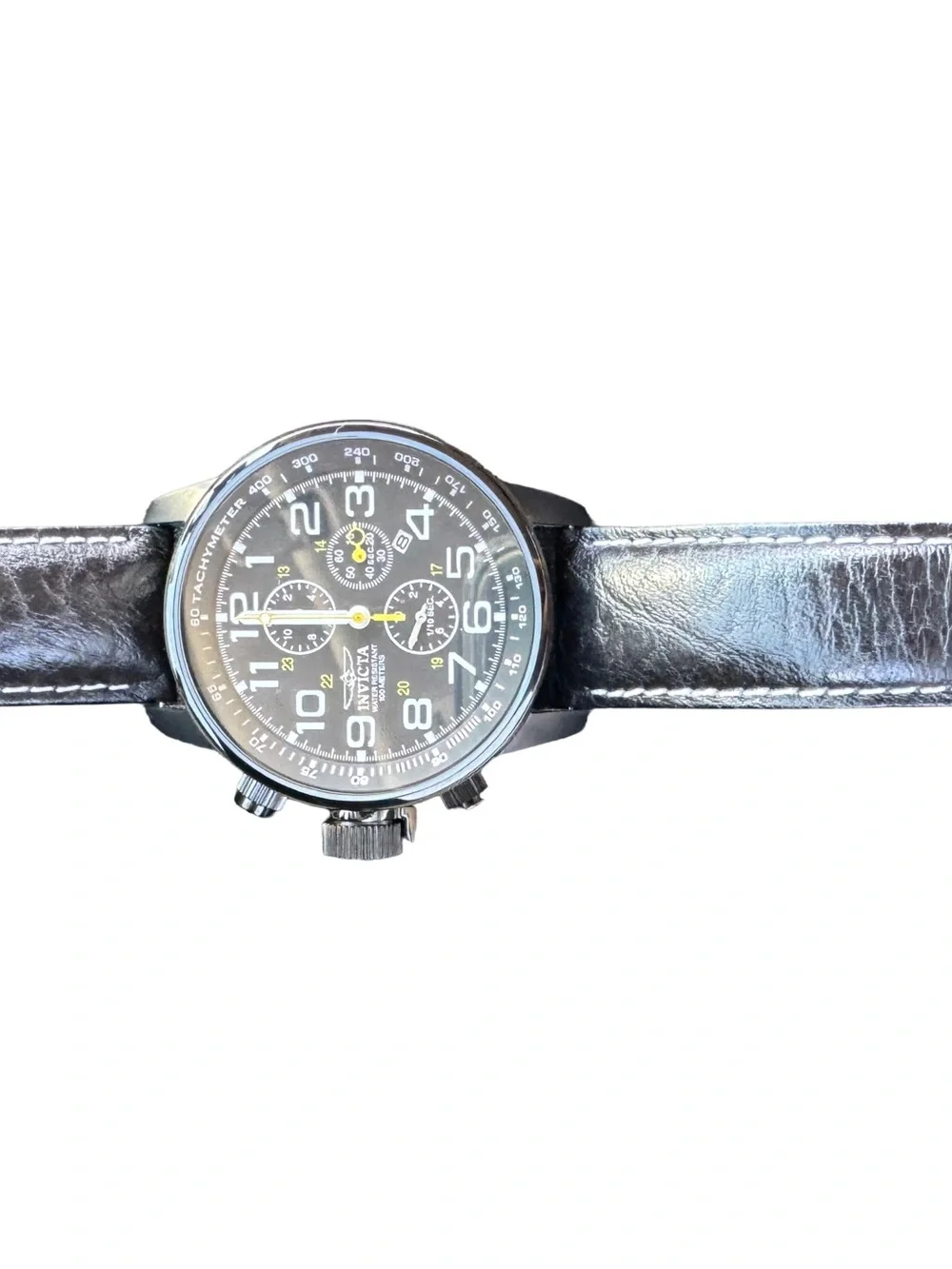 Invicta Black Dial Chronograph with Yellow Accents